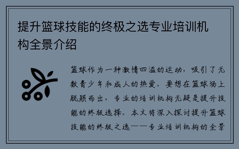 提升篮球技能的终极之选专业培训机构全景介绍